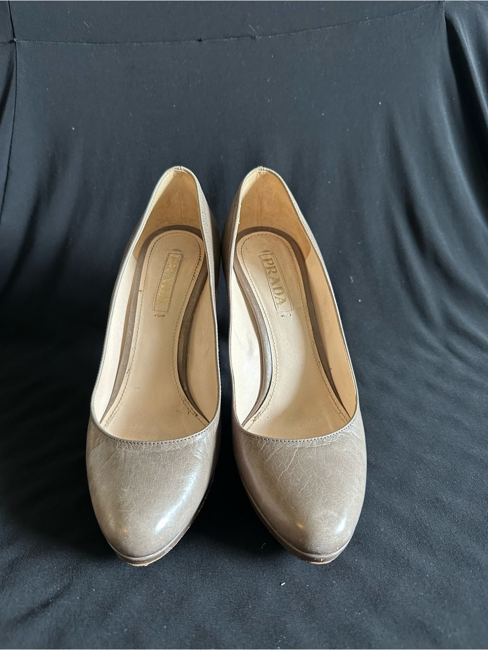 Prada Metallic Taupe Bronze Leather Platform Pumps EU 38.5